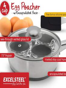 EXCELSTEEL Non Stick Easy Use Rust Resistant Home Kitchen Breakfast Brunch Induction Cooktop Egg Poacher, 4 Cups, 18/10 Stainless Steel - Bạc - Xem 2