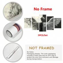 5 piezas/Juego de póster de lienzo enmarcado, pintura de alas de ángel en blanco y negro, arte de pared de lienzo, pintura de arte para regalo, dormitorio, oficina, sala de estar, cafetería, bar, decoración de pared, decoración del hogar y la residencia, pósters, arte de pared, artículos de decoración de habitación