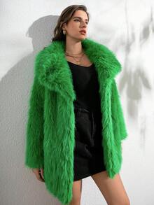 RELISH NOLESS 冬季大码女式奢华人造毛领宽松长袖夹克 - 綠色 - 查看 4