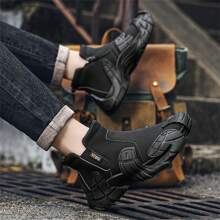 Botas de trabajo para hombres, con cremallera, punta de acero, impermeables y antideslizantes, zapatos clásicos antideslizantes resistentes a la perforación para deportes de trabajo - Negro - Ver 9