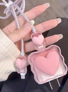 Bộ 5 chiếc bao bảo vệ hình trái tim màu hồng kèm dây cáp xoắn, tương thích với bộ sạc nhanh 18W/20W, vỏ bảo vệ mềm mại tương thích với bộ sạc 16/15/14/13, món quà lý tưởng. - Hồng - Xem 3