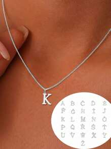1 Piece Of Stainless Steel Jewelry Stylish Simple Everything 26 Letter Necklace Stainless Steel Couple Necklace Good Friend Necklace Holiday Gift - Silver - View 2