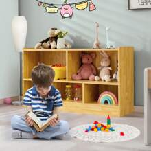 Lifezeal Kids 2-Shelf Bookcase 5-Cube Wood Toy Storage Cabinet Organizer - Beige - View 9