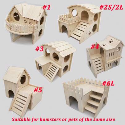 1pc Wooden Hamster Toy House With Hiding Spot, Climbing Game House Suitable For Small Animals Such As Hamsters, Villas, Stairs, Slides
