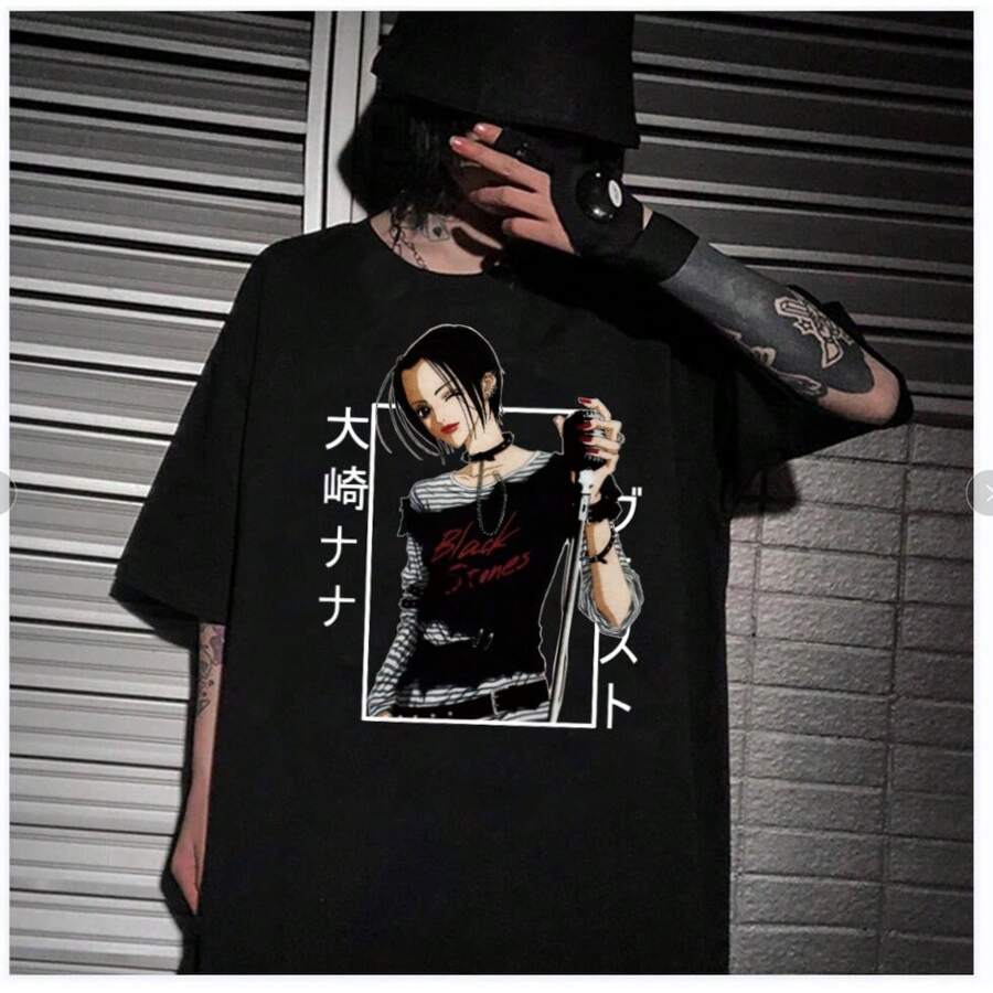 Camiseta Nana Osaki Anime Japones Manga Otaku Geek Nerd Camisa Blusa Unissex Masculino Feminino 100% Algodão Top Premium Streetwear Lançamento Varias Cores!! Plus Size - Preto - Visão 1