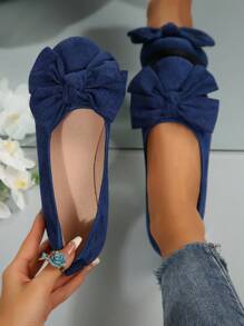 Chic Bowknot Women's Classic Round Toe Flat Shoes - Shallow Soft Bottom Slip-On Shoes, Lightweight And Comfortable - Fashionable Bowknot Design Showcases Elegance - Classic, Fashionable, Elegant, Versatile Valentines - Blue - View 5