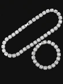 1 Piece Square Tennis Chain Rectangular Cubic Zirconia Necklace - Hip Hop Jewelry For Men And Women - Gift Box Included, Stylish Accessory For Everyday Wear