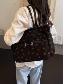 Stylish Minimalist High Capacity Multi-Pocket Shoulder Tote Bag, Suitable For School, Work, Travel And Commuting - Black - View 3