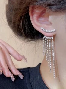 2 chiếc khuyên tai kẹp hình lưỡi liềm pha lê sang trọng thời trang dành cho nữ, thích hợp cho đám cưới, tiệc tối, bãi biển, hồ bơi, lễ hội, cặp đôi mặc hàng ngày - Bạc - Xem 8