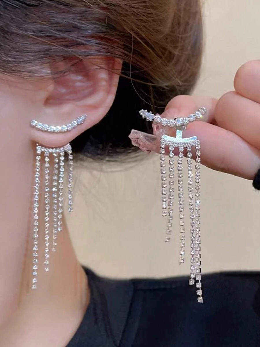 2 chiếc khuyên tai kẹp hình lưỡi liềm pha lê sang trọng thời trang dành cho nữ, thích hợp cho đám cưới, tiệc tối, bãi biển, hồ bơi, lễ hội, cặp đôi mặc hàng ngày - Bạc - Xem 1