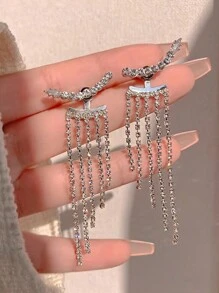 2 chiếc khuyên tai kẹp hình lưỡi liềm pha lê sang trọng thời trang dành cho nữ, thích hợp cho đám cưới, tiệc tối, bãi biển, hồ bơi, lễ hội, cặp đôi mặc hàng ngày - Bạc - Xem 5