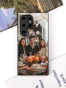 1pc Customized Thanksgiving Family/Couple/Child/Pet Photo High-Definition Glass Phone Case Compatible With Iphone 16 ProMax/Samsung S24 Ultra/Redmi//OnePlus And Other Models