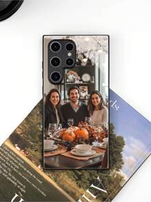 1pc Customized Thanksgiving Family/Couple/Child/Pet Photo High-Definition Glass Phone Case Compatible With Iphone 16 ProMax/Samsung S24 Ultra/Redmi//OnePlus And Other Models