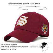 1Piece Men S Letter Side Tiger Embroidered  Baseball Cap Outdoor Adjustable Sunscreen Leisure Hat Spring Autumn Travel Tourism Beach Vacation - Màu Đỏ Sâu - Xem 4