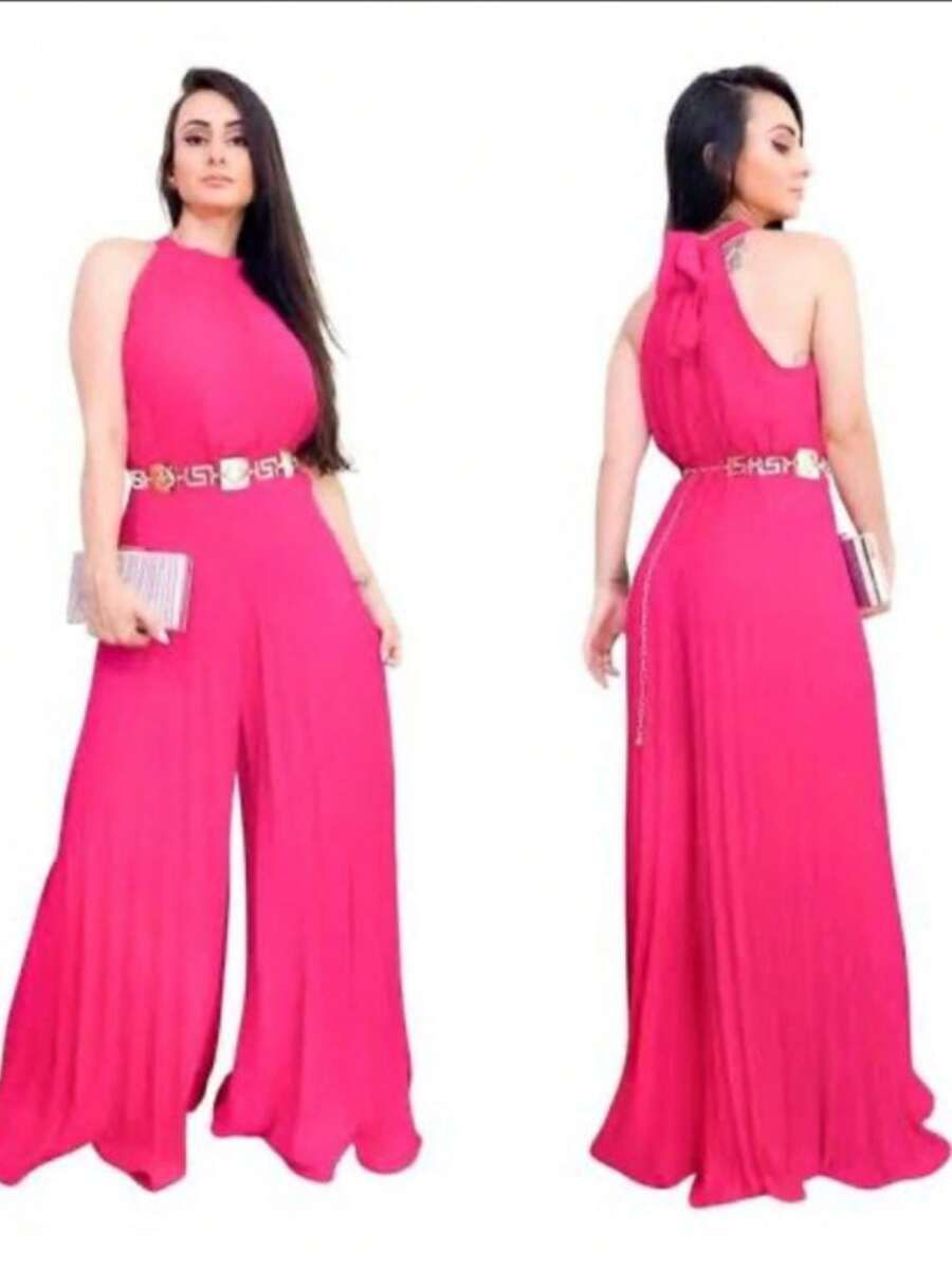 Pleated Jumpsuit For Weddings And Special Events - 玫紅色 - 查看 1