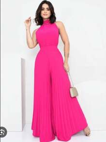 Pleated Jumpsuit For Weddings And Special Events - 玫紅色 - 查看 2