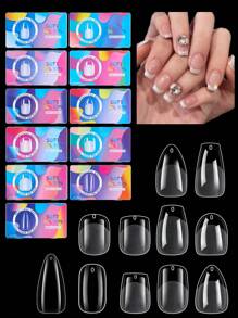 300 件杏仁形中号透明半哑光假指甲，带 15 种尺寸椭圆形亚克力人造指甲片套件，适用于美甲沙龙和家庭 DTY 按压指甲美甲用品