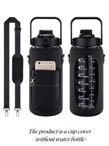 1pc 2000 ML Portable Water Bottle Cover Without Water Bottle, Simple Black Water Bottle Cover With Lanyard For Outdoor - Black - View 1