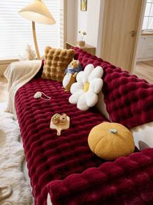 1pc Plush Soft Sofa Cushion Pad, Thickened Winter Warm All Season Non-Slip Sofa Cover Slipcover, Dustproof Washable Furniture Protector For Living Room, Bedroom, Office, L-Shaped Sofa - Burgundy - View 5