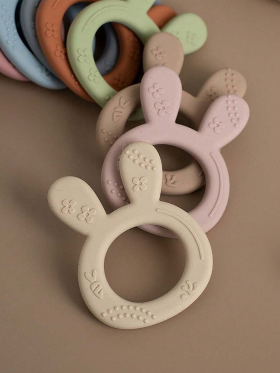 1pc Rabbit Teether Toy Baby Silicone Teether Ring Easy-To-Hold Soothing Sore Gums For Teething Chewing - Multicolor - View 1
