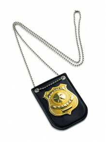 1pc Dress Up America Police Badge - Masquerade Dress Up Props,Pretend Play PD Badge With Chain & Belt Clip,Gold And Silver Police Costume,Police,Police Badge