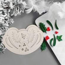 1 pieza Molde de silicona con hoja de acebo navideño, molde para jabón, moldes de resina, herramienta decorativa de arte manual, molde decorativo de arcilla suave, pegamento de gota DIY