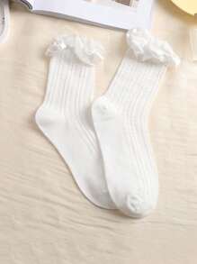 6 双纹理蕾丝点缀袜子，可爱柔软的女士中筒袜 - 彩色 - 查看 9