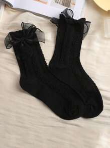 6 双纹理蕾丝点缀袜子，可爱柔软的女士中筒袜 - 彩色 - 查看 10