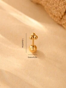 1入組素色不銹鋼直筒杠鈴帶3顆珠子焊接技術極簡時尚風格耳環釘狀首飾適用於女士每天穿戴 - 金黃色 - 查看 5