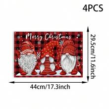 1/4/6 piezas Manteles individuales con tema navideño, Cuadros grises con árbol de arándanos y 3 gnomos, Cabeza de muñeco de nieve navideño, Aplicable para decoración de fiesta de Navidad, decoración de reunión navideña, decoración de mesa