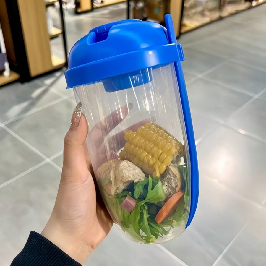 1pc Large Capacity Breakfast Cup, Portable Salad Shaker Cup With Fork