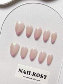 nailrosy 10Pcs Handmade Press On Nails Kit Short Almond Pink Purple French Mirror Powder Elegant Minimalist Y2K Old Money Japanese Style Modern Korea Style Fresh Design Chic French Style Neutral Classical Creative Glossy Finish Shimmery Fake Nails Kit Fake Nail Kit Birthday Gift Wedding Nail Supplies Nails