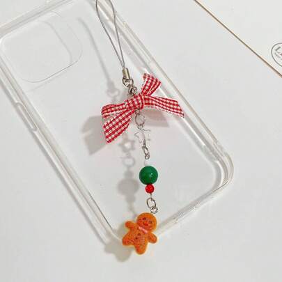 New Creative Christmas Style Contrast Color Bow Knot Holiday Gift Gingerbread Man Christmas Ornament Handmade Beaded Cute Retro Pendant, Phone Lanyard, Phone Charm