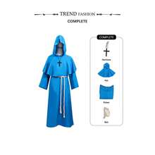 Trang phục Cosplay thầy tu thời trung cổ, vải dệt màu trơn cho trò chơi nhập vai hiệp sĩ tử thần trong lễ Halloween - Màu xanh lam - Xem 4
