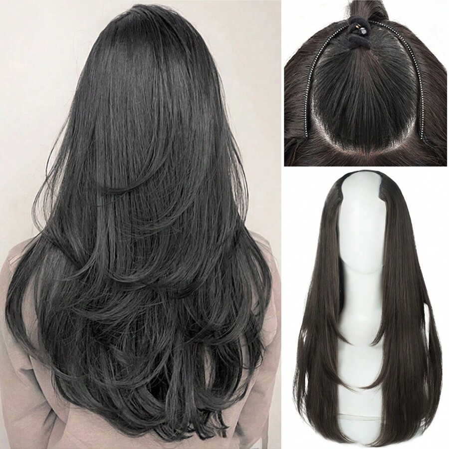 Wigs Long Straight Hair VShaped Layers Permed OnePiece NonTrace