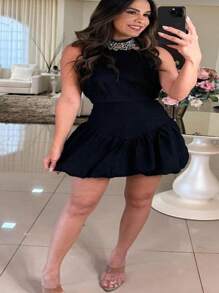 Women's Balloon Skirt With High Waist - Elegant And Modern Style - màu đen - Xem 2