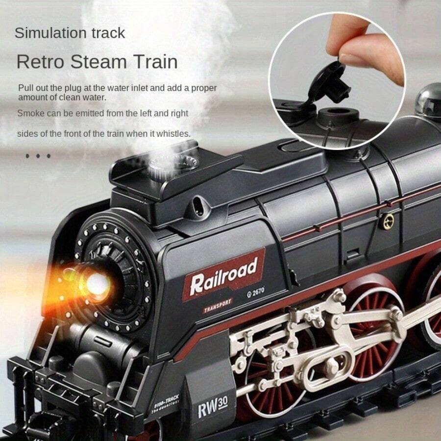 Vintage Train Set, Steam Locomotive Cars And Tracks Electric Rechargeable Train Toys With 3 Smoke Horns And Lights, Christmas Toys - Tàu cổ điển 625B - Xem 1