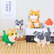 DIY 动物模型积木玩具，邮差贵宾犬，可爱小猫，哈士奇拼装积木玩具，家居装饰饰品，节日礼物 - 灰色 - 查看 4