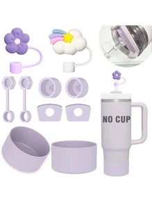 Orchid Cup Lilac Pink Nectarine Cup Transparent Accessories Set Including 6 Pcs Silicone Spill Proof Stopper, 2 Pcs Straw Cover Cap For 9-10 Mm Straws, 1 Pc Silicone Boot For Cup 40oz & 30oz Tumbler