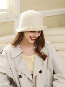 1 件纯色出售毡软呢帽爵士帽冬季新款奢华品牌渔夫帽女士户外保暖天鹅绒格子优雅时尚羊绒羊毛盆栽毛绒渔夫帽巴拿马帽批发秋季 - A - 查看 11