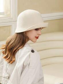 1PC Plain Sold Felt Fedoras Jazz Hat Winter New Luxury Brand Bucket Hat For Women Outdoor Warm Velvet Plaid Elegant Fashion Cashmere Wool Basin Fuzzy Bucket Hat Panama Caps Wholesale Fall