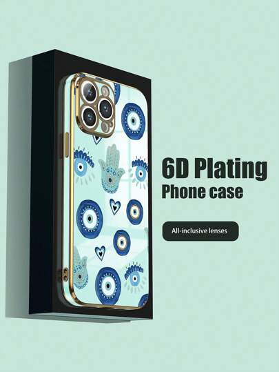 Iphone 16 1pc 6D Electroplated Soft TPU Phone Case With Blue Eye Pattern, Shockproof Design Compatible With Iphone/Galaxy/Redmi/OPPO/POCO Smartphones