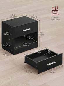 VASAGLE Bedside Table, Side Table With Drawer, Handle, Open Compartment, End Table, For Bedroom, Living Room, Classic Black - Black - View 6