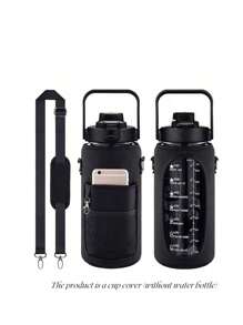 1pc 2000 ML Portable Water Bottle Cover Without Water Bottle, Simple Black Water Bottle Cover With Lanyard For Outdoor - Black - View 2