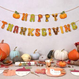 1set Happy Thanksgiving Themed Party Pull Flag, Harvest Festival Party Celebration Background Pull Flag