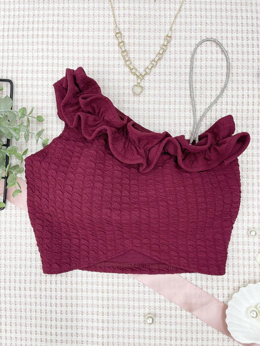 ELLIE Cropped With Bulge/With Diamond/Flower - Màu Đỏ Sâu - Xem 1