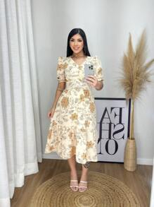 Floral Midi Dress. Women's Printed Midi Dress. - Màu be - Xem 1