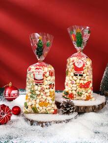 50 Túi quà bằng nhựa Giáng sinh vui vẻ, Túi đựng bánh quy kẹo ông già Noel người tuyết Giáng sinh Túi quà trang trí năm mới - Nhiều màu - Xem 5