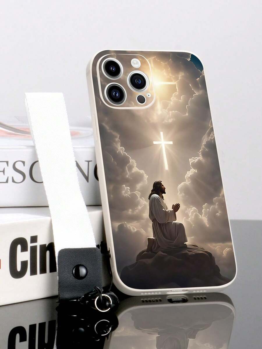 1 个白色 TPU 耶稣图案防摔手机壳和 1 个白色地雷扣手带，适用于 Iphone Oppo Redmi - 彩色 - 查看 1
