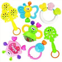 7 -Piece Set Baby Rattles Toys, Can Be Boiled With Water, Tooth Glue Set Baby Keepsake Christmas Birthday Gift [Accessories Color Random]